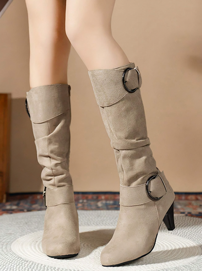 Versatile Heeled Side Zip Mid-Calf Boots for Women