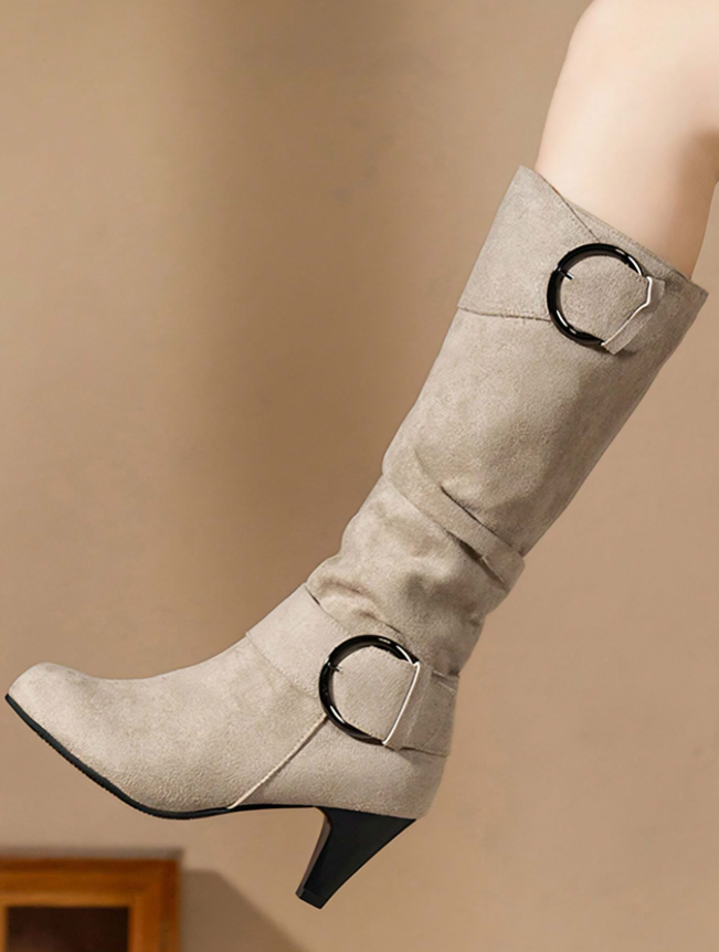 Versatile Heeled Side Zip Mid-Calf Boots for Women