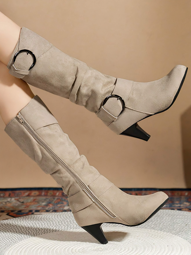 Versatile Heeled Side Zip Mid-Calf Boots for Women