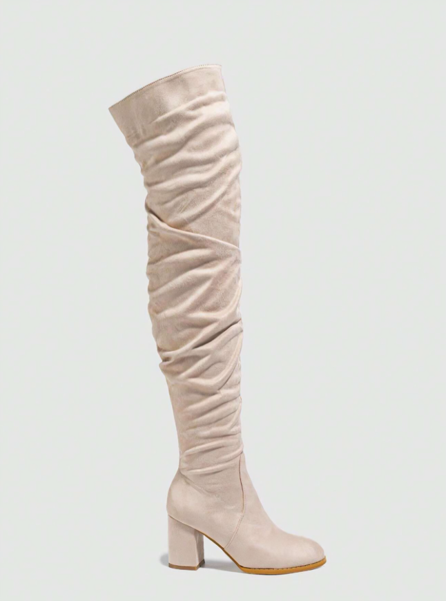 Fierce Femme Thick High-Heel Side Zipper Thigh-High Boots