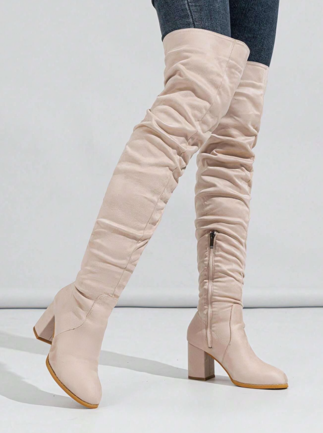 Fierce Femme Thick High-Heel Side Zipper Thigh-High Boots