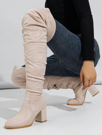 Fierce Femme Thick High-Heel Side Zipper Thigh-High Boots